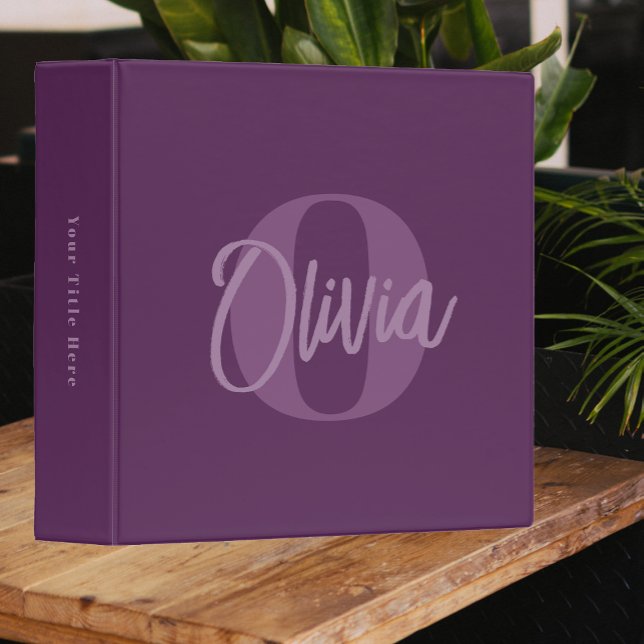 Cool Monochrome Purple Trendy Script Monogram 3 Ring Binder (Creator Uploaded)
