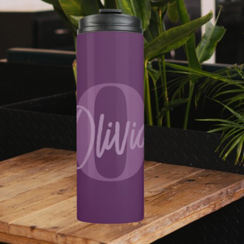 Cool Monochrome Purple Trendy Script Monogram Thermal Tumbler