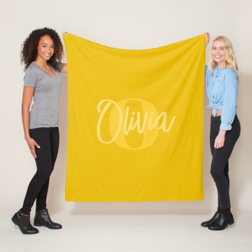 Cool Monochrome Yellow Trendy Script Monogram  Fleece Blanket