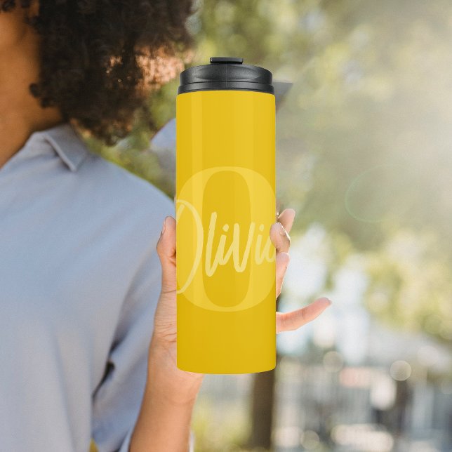 Cool Monochrome Yellow Trendy Script Monogram Thermal Tumbler (Creator Uploaded)