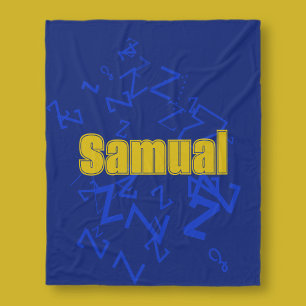 Cool monogram and name in navy blue & gold fleece blanket