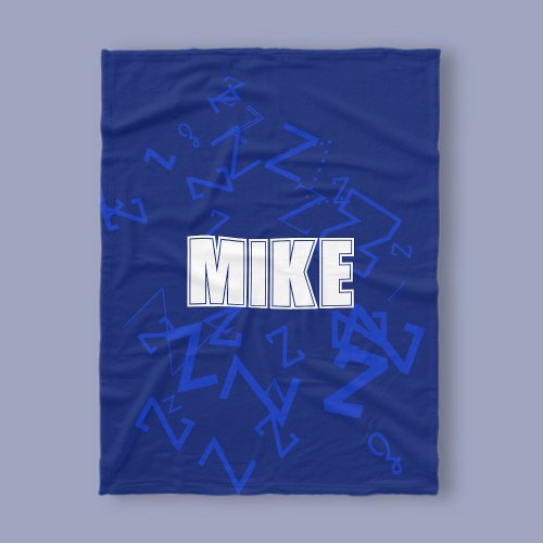 Cool monogram and name in navy blue  white fleece blanket