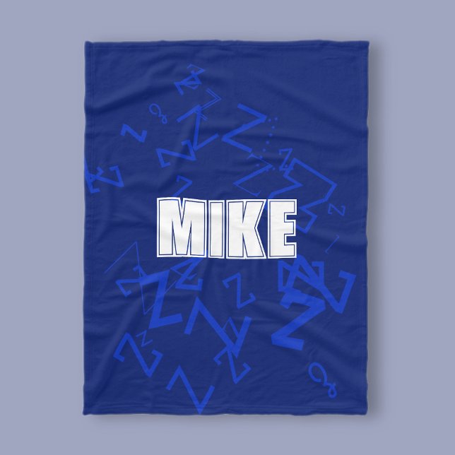 Cool monogram and name in navy blue & white fleece blanket (Creator Uploaded)