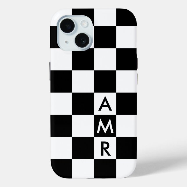 Cool Monogram Black White Checkered Pattern Case-Mate iPhone Case (Back)