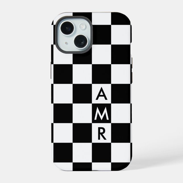 Cool Monogram Black White Checkered Pattern Iphone Case (Back)