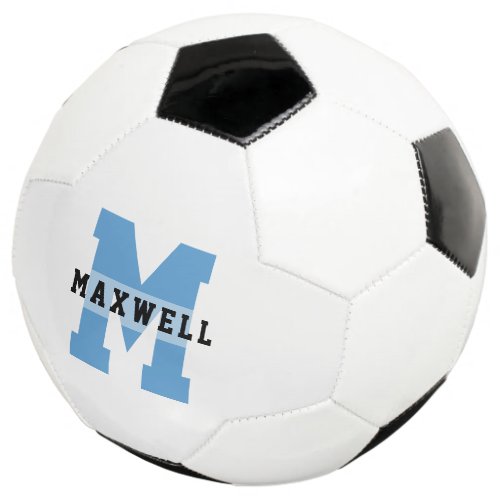 Cool Monogram Custom Name Classic Light Blue Soccer Ball