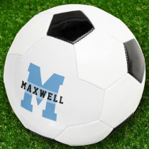 Cool Monogram Custom Name Classic Light Blue Soccer Ball