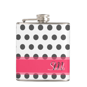 Cool monogram grey large polka dots pattern hip flask