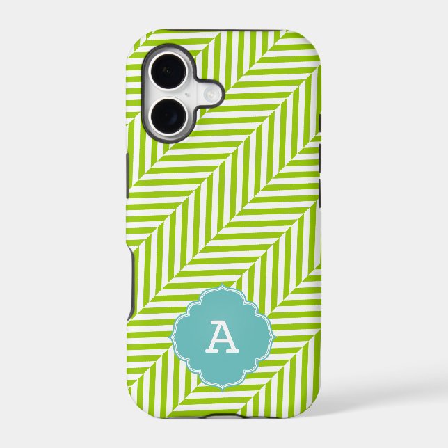 COOL monogram herringbone pattern lime turquoise Iphone Case (Back)
