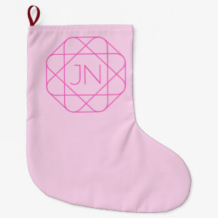 Cool Monogram, Hip Logo Style   Pink & Magenta Large Christmas Stocking