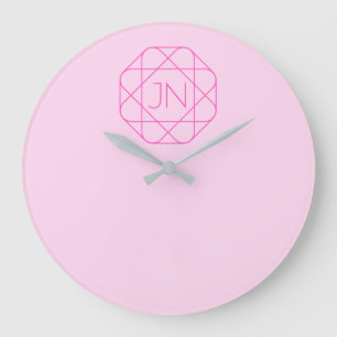 Cool Monogram, Hip Logo Style Pink & Magenta Large Clock