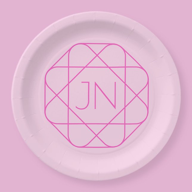 Cool Monogram, Hip Logo Style | Pink & Magenta Paper Plates (Creator Uploaded)