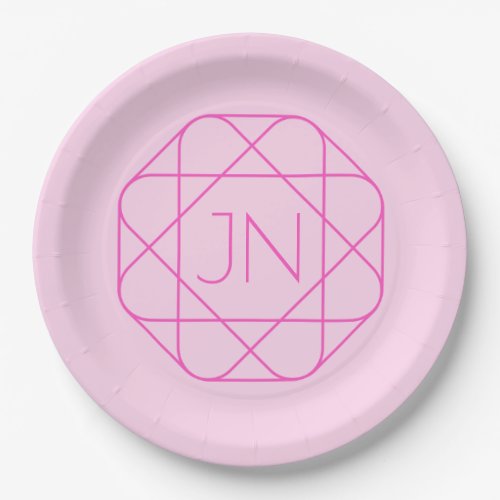 Cool Monogram Hip Logo Style  Pink  Magenta Paper Plates