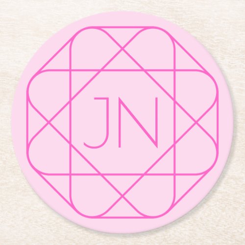 Cool Monogram Hip Logo Style  Pink  Magenta Round Paper Coaster