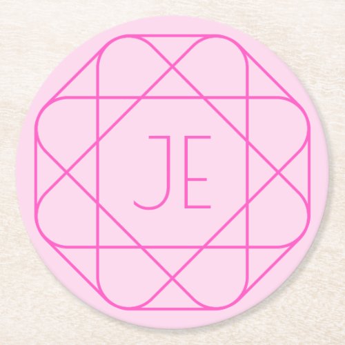 Cool Monogram Hip Logo Style  Pink  Magenta Round Paper Coaster