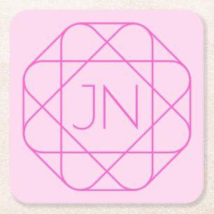 Cool Monogram, Hip Logo Style   Pink & Magenta Square Paper Coaster