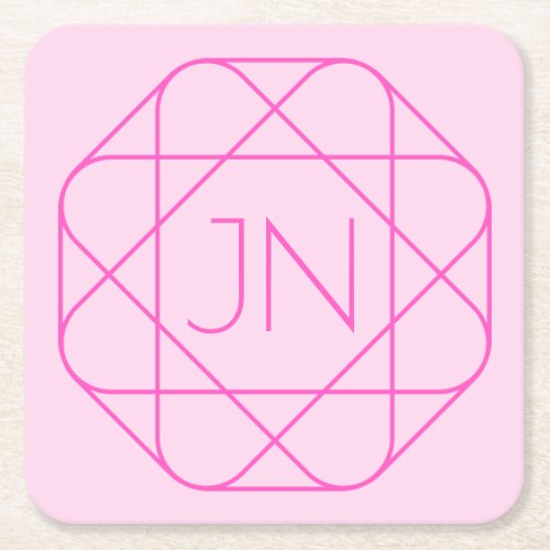 Cool Monogram Hip Logo Style  Pink  Magenta Square Paper Coaster