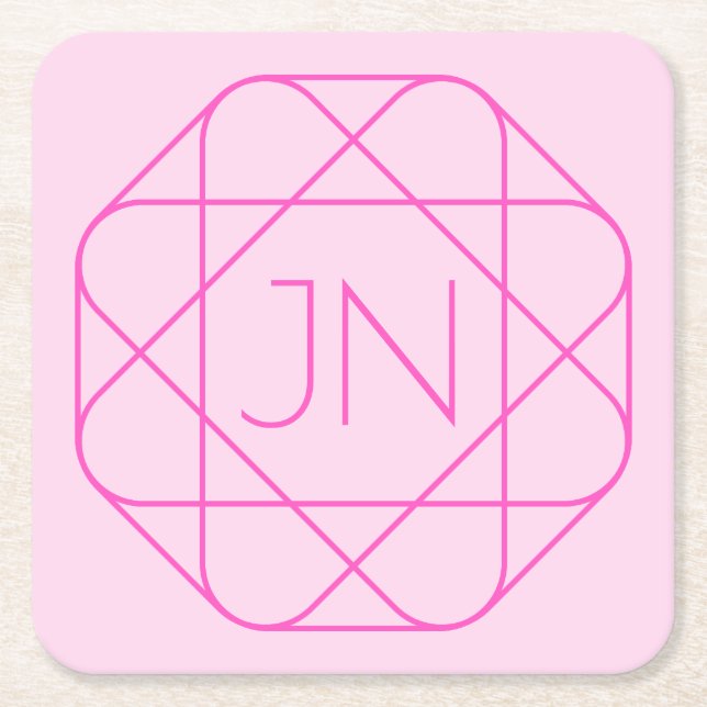 Cool Monogram, Hip Logo Style | Pink & Magenta Square Paper Coaster (Front)
