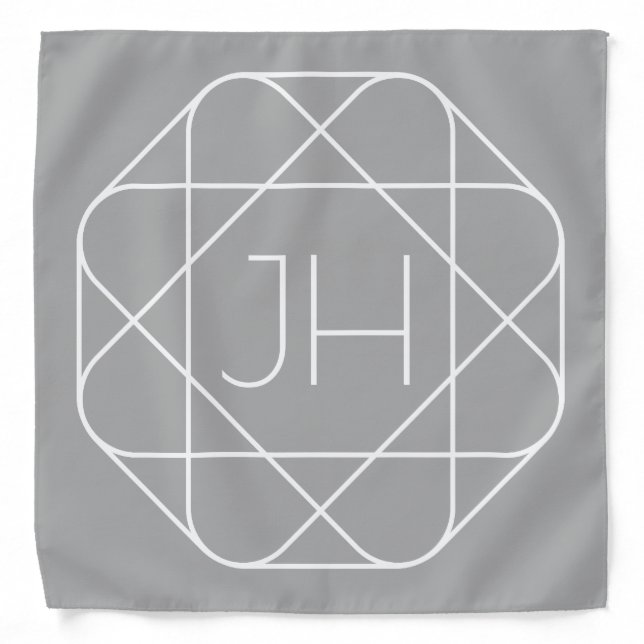 Cool Monogram, Hip Logo Style Vibe | Grey & White Bandana (Front)