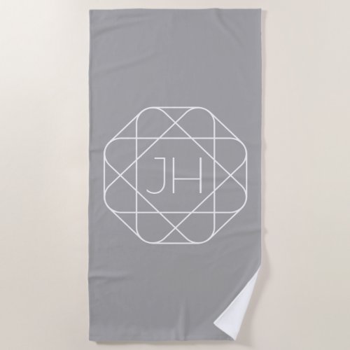 Cool Monogram Hip Logo Style Vibe  Grey  White Beach Towel