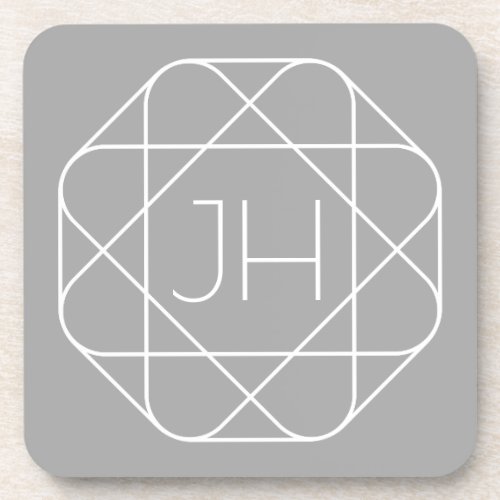 Cool Monogram Hip Logo Style Vibe  Grey  White Beverage Coaster