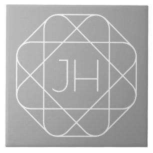 Cool Monogram, Hip Logo Style Vibe   Grey & White Ceramic Tile