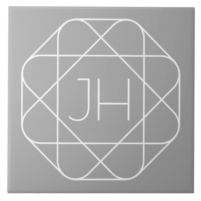 Cool Monogram, Hip Logo Style Vibe | Grey & White Ceramic Tile (Front)