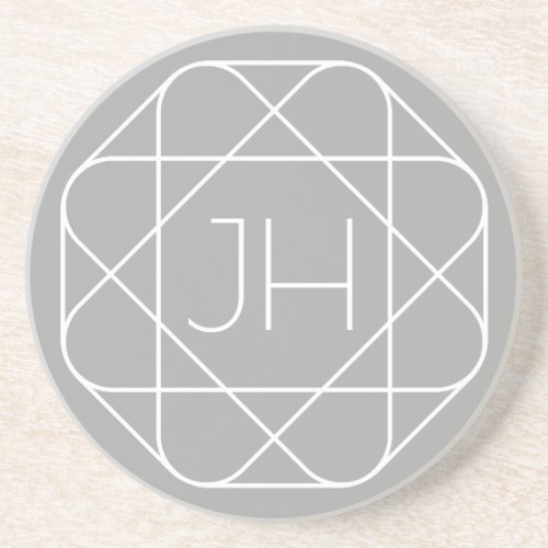 Cool Monogram Hip Logo Style Vibe  Grey  White Coaster