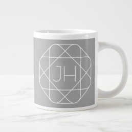 Cool Monogram, Hip Logo Style Vibe | Grey &amp; White Giant Coffee Mug