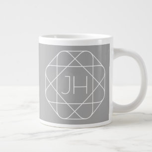 Cool Monogram, Hip Logo Style Vibe Grey & White Giant Coffee Mug