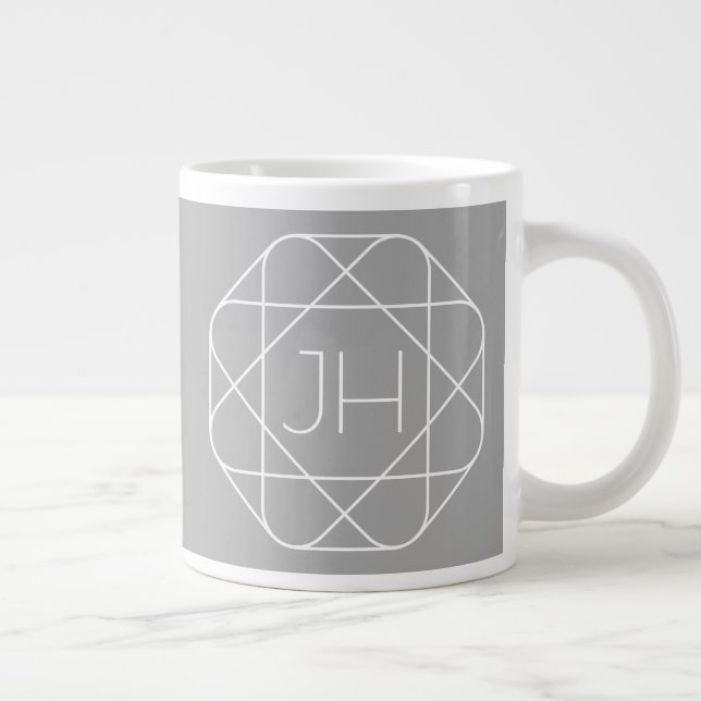 Cool Monogram, Hip Logo Style Vibe | Grey & White Giant Coffee Mug (Right)