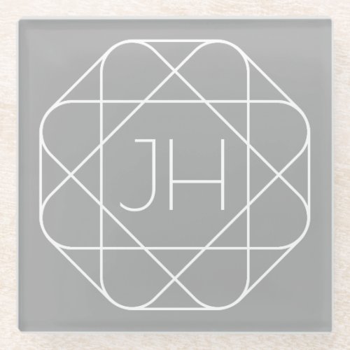 Cool Monogram Hip Logo Style Vibe  Grey  White Glass Coaster