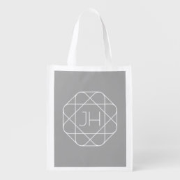 Cool Monogram, Hip Logo Style Vibe | Grey &amp; White Grocery Bag