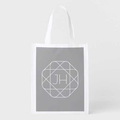 Cool Monogram Hip Logo Style Vibe  Grey  White Grocery Bag