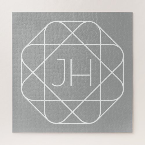 Cool Monogram Hip Logo Style Vibe  Grey  White Jigsaw Puzzle