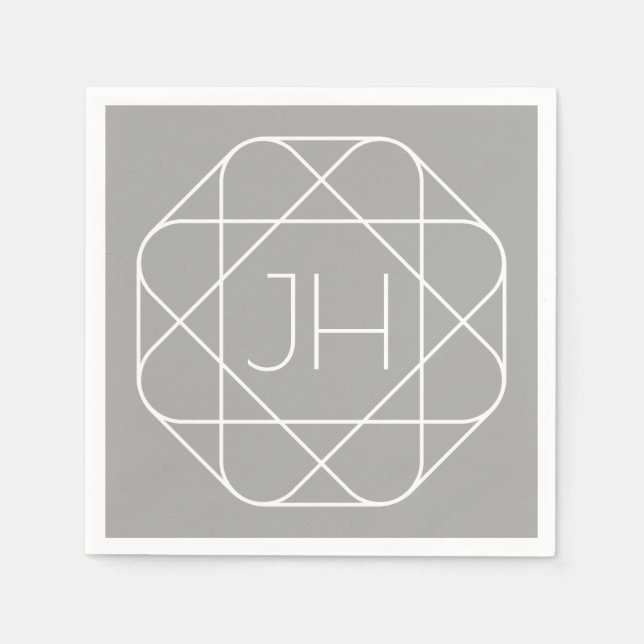 Cool Monogram, Hip Logo Style Vibe | Grey & White Napkins (Front)