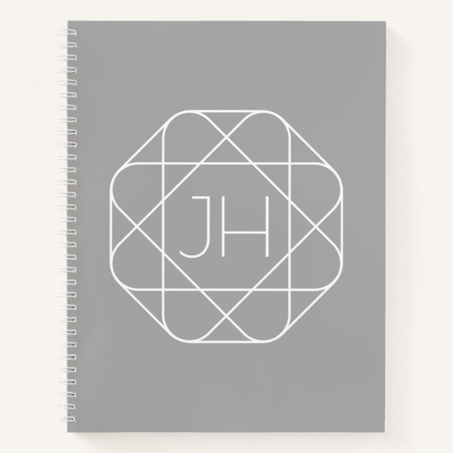 Cool Monogram, Hip Logo Style Vibe | Grey & White Notebook (Front)