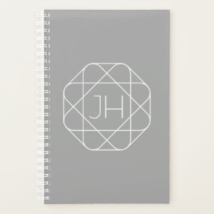 Cool Monogram, Hip Logo Style Vibe   Grey & White Planner