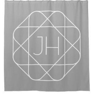 Cool Monogram, Hip Logo Style Vibe Grey & White Shower Curtain