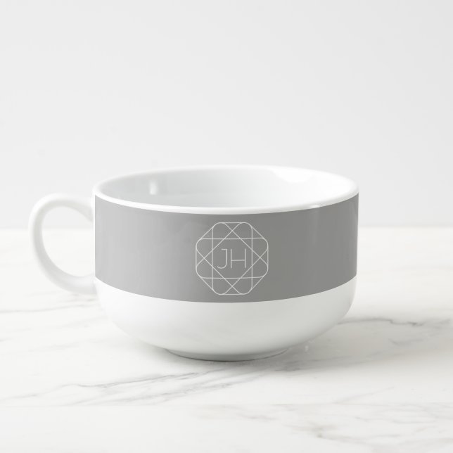 Cool Monogram, Hip Logo Style Vibe | Grey & White Soup Mug (Right)