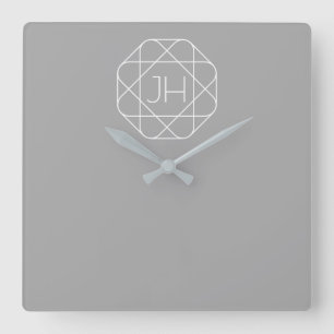 Cool Monogram, Hip Logo Style Vibe Grey & White Square Wall Clock