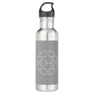 Cool Monogram, Hip Logo Style Vibe Grey & White Stainless Steel Water Bottle