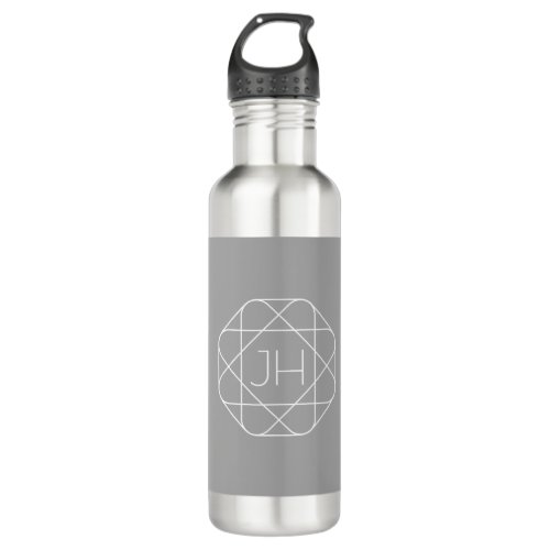Cool Monogram Hip Logo Style Vibe  Grey  White Stainless Steel Water Bottle