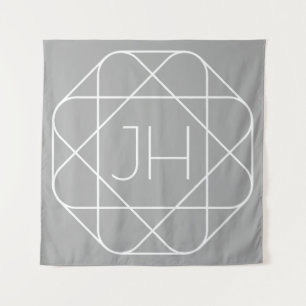 Cool Monogram, Hip Logo Style Vibe Grey & White Tapestry