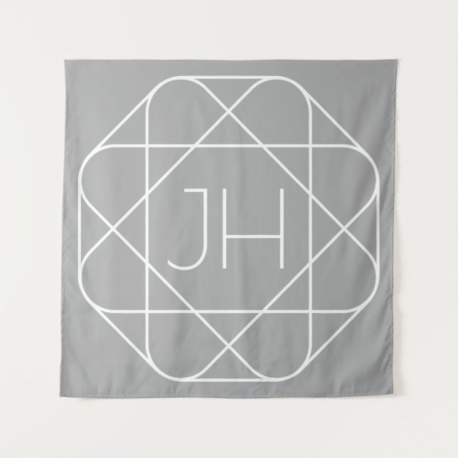 Cool Monogram, Hip Logo Style Vibe | Grey & White Tapestry (Front)