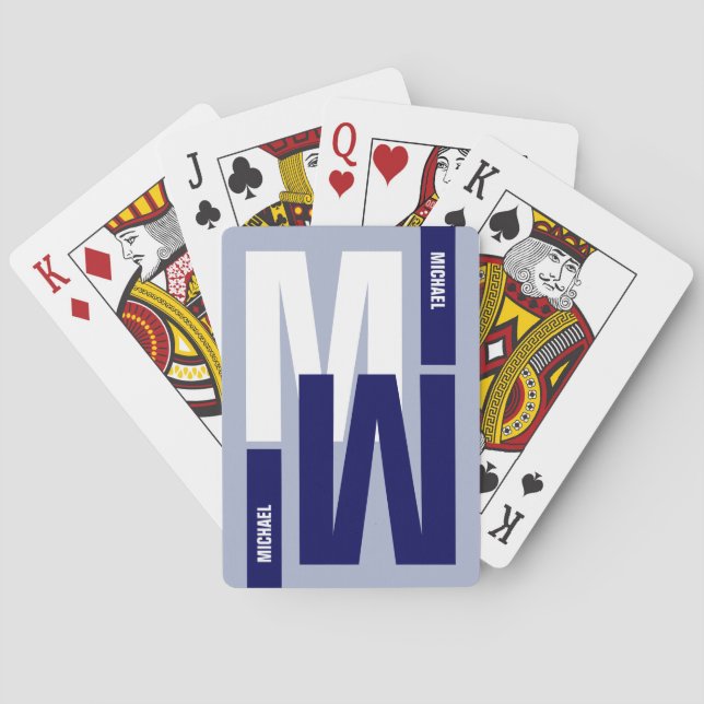 Cool Monogram (initial & name) blue Poker Cards (Back)