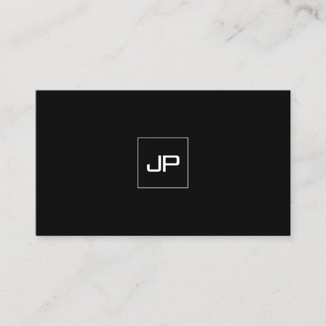 Cool Monogram Modern Black White Template Trendy Business Card (Front)