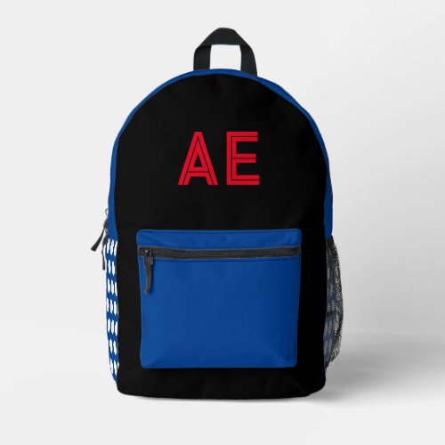 Cool Monogram Red Black Blue White Polka Dots Printed Backpack