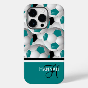 Cool Monogram Teal Black Soccer Ball Pattern Case-Mate iPhone 14 Pro Case