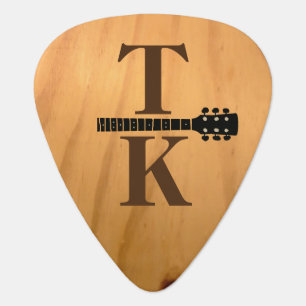 Cool Monogram with Guitar-Neck Rustic Wood Guitar Pick